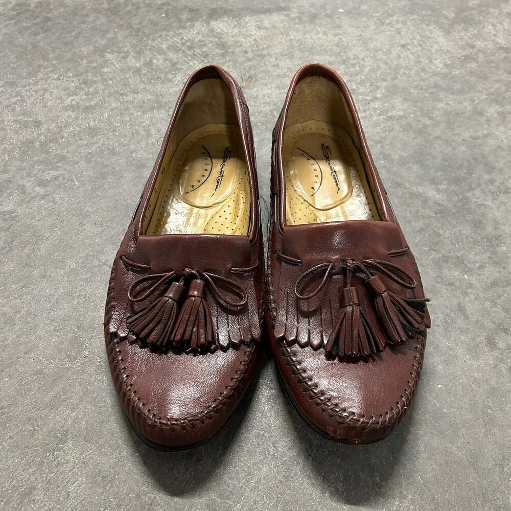 Vintage Santoni Brown Leather Tassel Kiltie Loafers Made in Italy Size 9.5 D